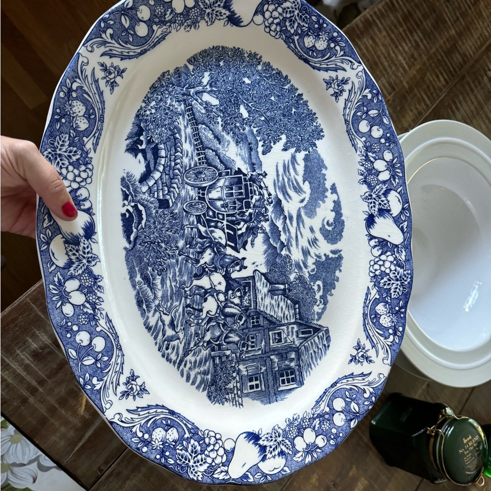 Sanyei Platter 17 3/4” X 13 1/2” Winter Country Scene Made In Japan